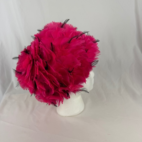 Vintage 1960s Hot Pink Feather Bucket Hat Church Lady Halloween Costume EUC - Picture 1 of 10